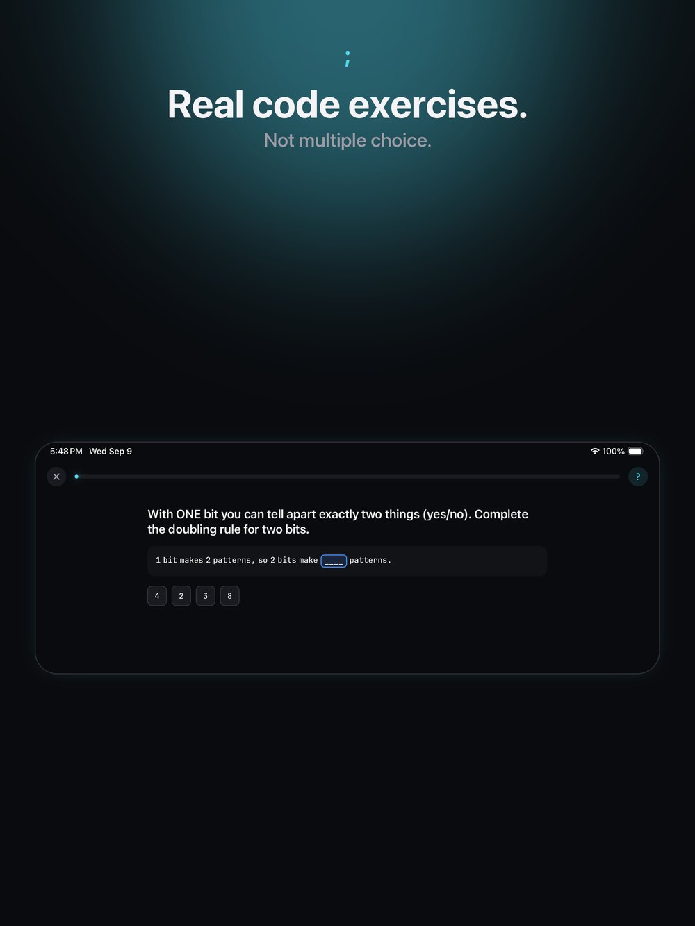 A real code exercise with a blank to fill in