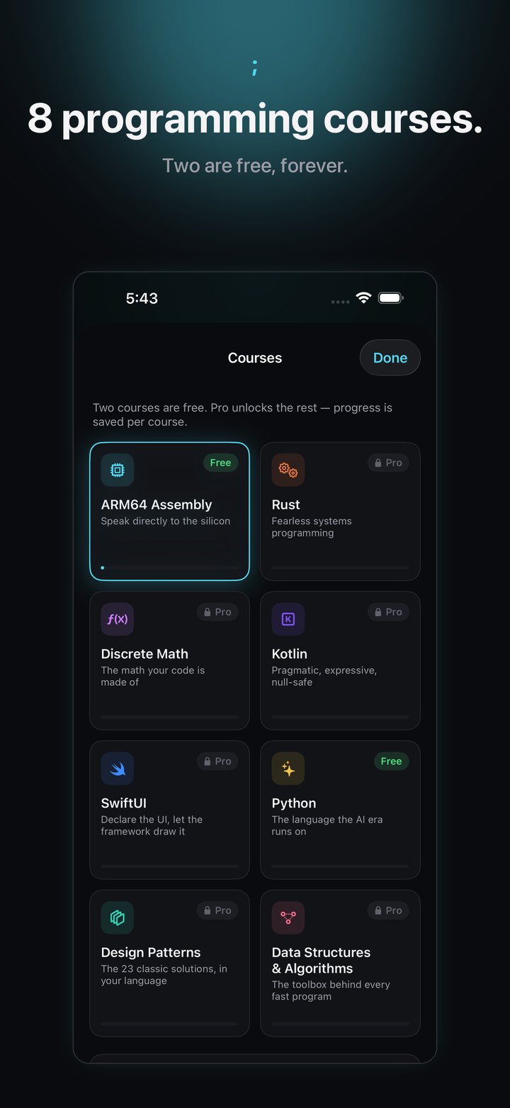 Semicolon course list: eight courses, two free
