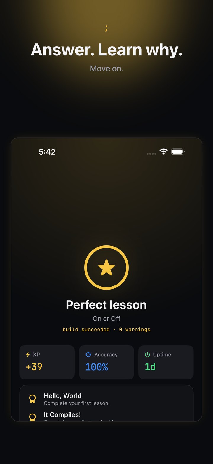 Perfect lesson screen with XP and accuracy
